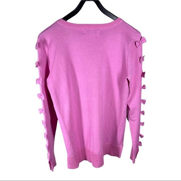 MAGASCHONI Womens Sz S Pink Sweater Cut Out Bows on Sleeves Vee Neck - Picture 4 of 6